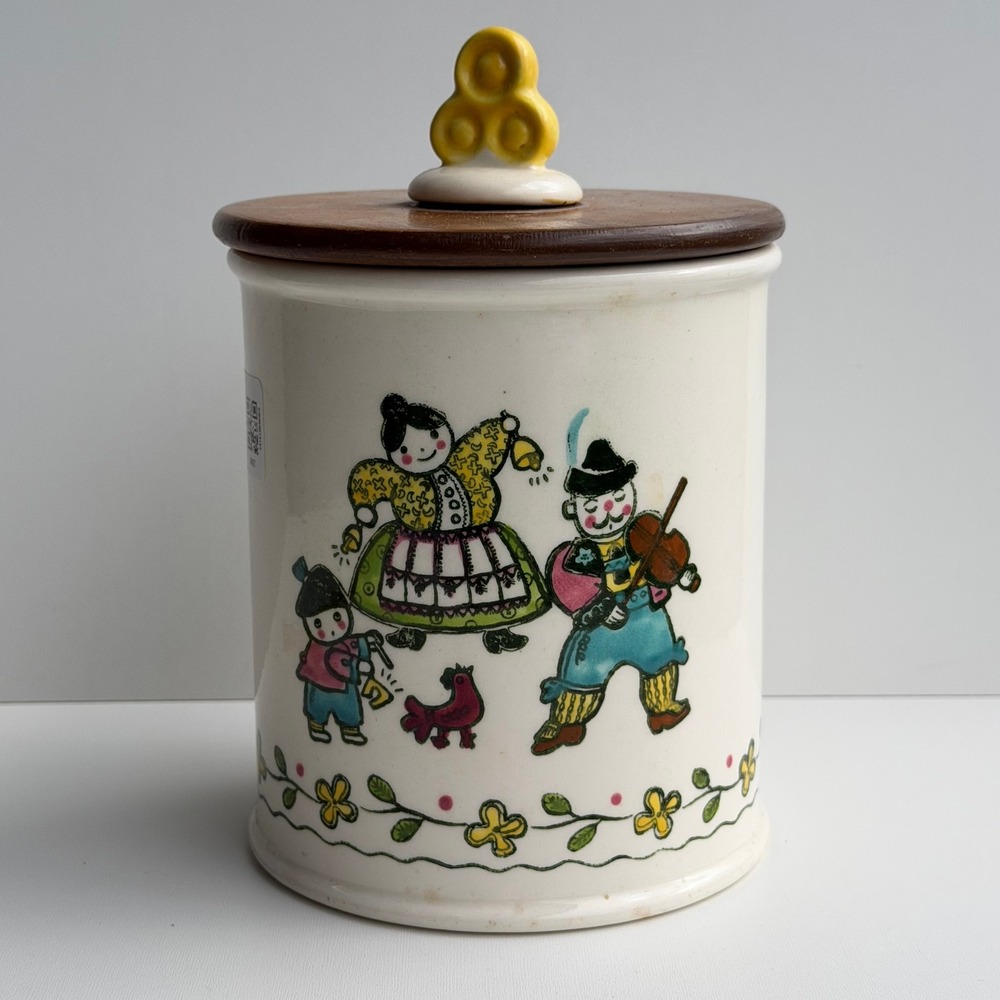 VTG Metlox Canister White Ceramic Mid Century Folk‎ Art Jar California Country